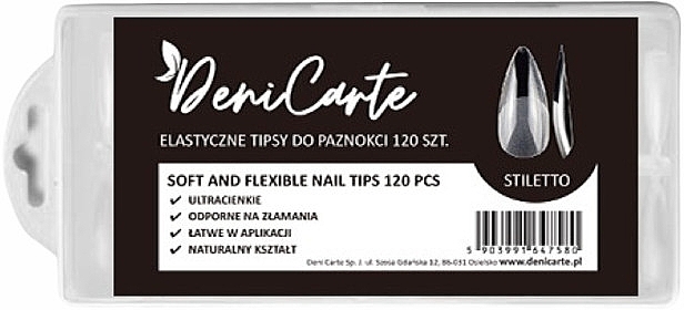 Flexible Transparent Nail Tips 'Stiletto', 120 pcs. - Deni Carte Stiletto — photo N2