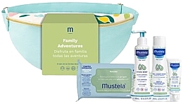 Set - Mustela Family Adventures Banana Bag Pastel (bag + wipes/60pcs + milk/300ml + gel/200ml + cr/40ml) — photo N1