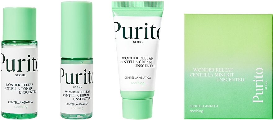 Centella Mini Kit - Purito Seoul Wonder Releaf Centella Mini Kit Unscented (toner/30ml + serum/15ml + cream/15ml) — photo N1