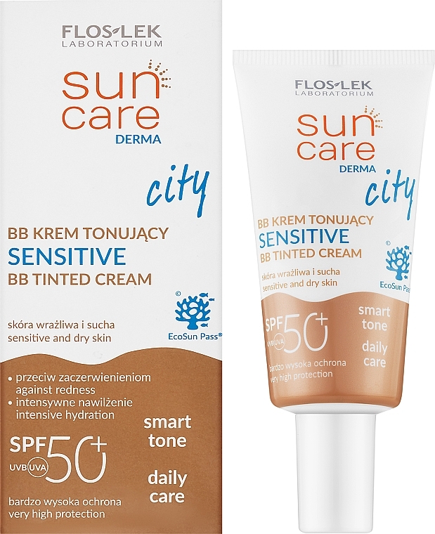 BB Cream for Sensitive Skin - Floslek Sun Care Derma Sensitive BB Tinted Cream SPF 50 — photo N2