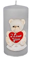 Fragrances, Perfumes, Cosmetics Decorative Candle "Teddy Bear", 7x14 cm, grey cylinder - Artman