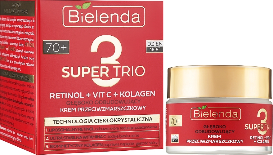 Deep Repairing Anti-Wrinkle Face Cream 70+ - Bielenda Super Trio Retinol + Vit C + Kolagen — photo N2