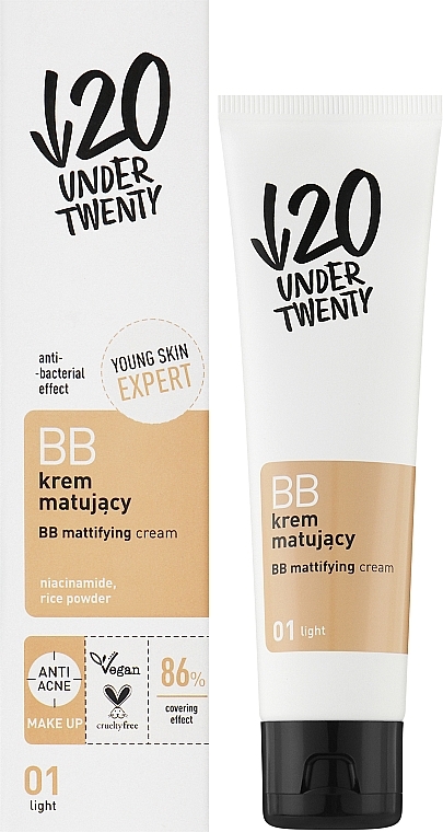 Antibacterial Mattifying BB Cream, 01 light - Under Twenty Anti! Acn/* — photo N2