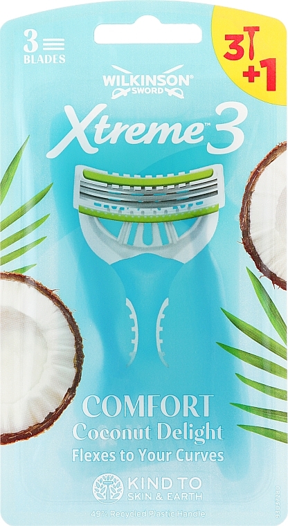 Disposable Razors, 3+1 pcs - Wilkinson Sword Xtreme 3 Coconut Delight — photo N1