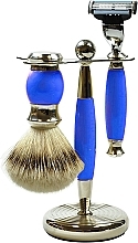 Shaving Set - Golddachs Synthetic Hair, Mach3 Polymer Blue Chrom (sh/brush + razor + stand) — photo N10