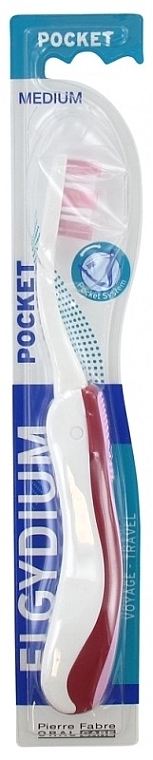 Travel Toothbrush, medium, red - Elgydium Pocket Medium Toothbrush — photo N1