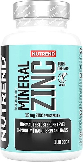 Mineral Zinc for Hair, Skin & Nails, 100 Capsules - Nutrend Mineral Zinc 100% Chelate — photo N1