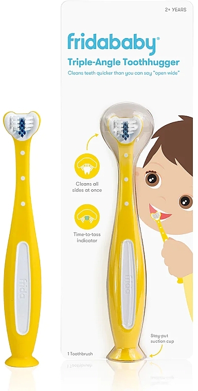 3D Kids Toothbrush with V-Shaped Head, yellow - Frida Baby Triple-Angle Toothhugger — photo N1