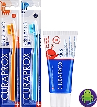 Fragrances, Perfumes, Cosmetics Fluoride-Free Dental Care Set 'Strawberry', orange + blue toothbrush - Curaprox (t/past/60ml + t/br/2pcs)