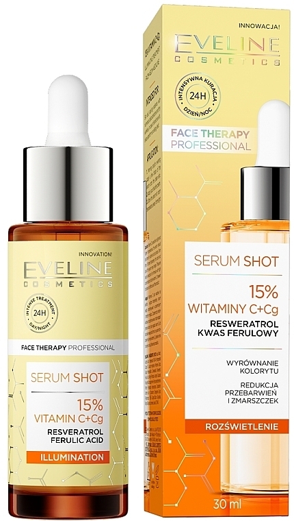 Brightening Face Serum - Eveline Cosmetics Serum Shot 15% Vitamin C + Cg — photo N1