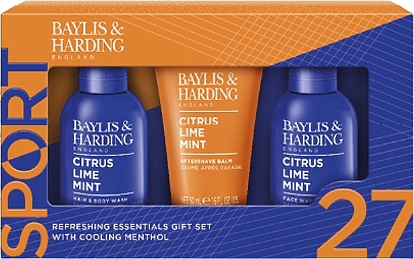 Set - Baylis & Harding Citrus Lime & Mint Men's Refreshing Essentials Trio Gift Set (sh/gel/100ml + f/wash/100ml + ash/balm/50ml) — photo N1