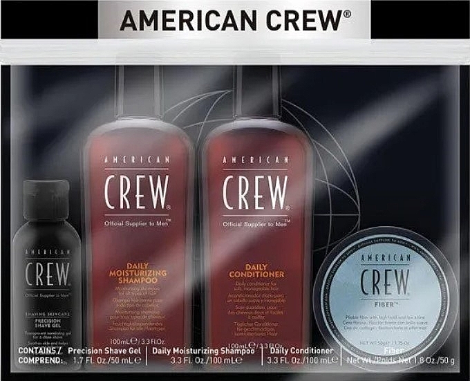 Set - American Crew Grooming Travel Kit (shm/100 ml + cond/100 ml + shave/gel/50 ml + fiber/50 g) — photo N1