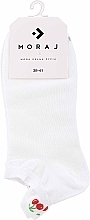 Women's Short Cotton Socks, white with cherry - Moraj — photo N1