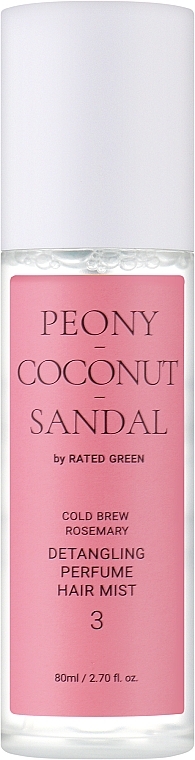 Peony-Coconut-Sandalwood Perfumed Hair Mist - Rated Green Cold Brew Rosemary Detangling Perfume Hair Mist 3 — photo N1