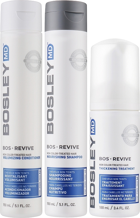 Restoration Set for Thin Natural Hair - Bosley Bos Revive Kit (shm/150ml+cond/150+ treatm/100ml) — photo N2