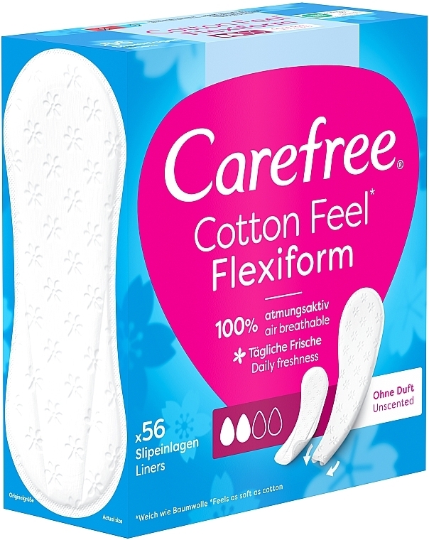 Flexible Daily Liners, scent-free, 56 pcs - Carefree Cotton FlexiForm Unscented — photo N4