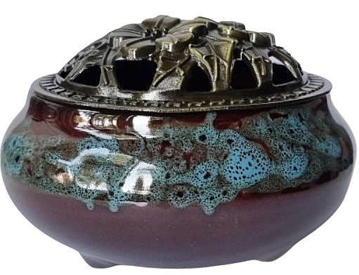 Ceramic Incense Burner with Cap, blue - Deni Carte — photo N1