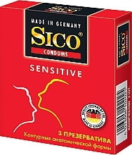 Fragrances, Perfumes, Cosmetics Sensitive Condoms, contoured anatomical shape, 3 pcs - Sico