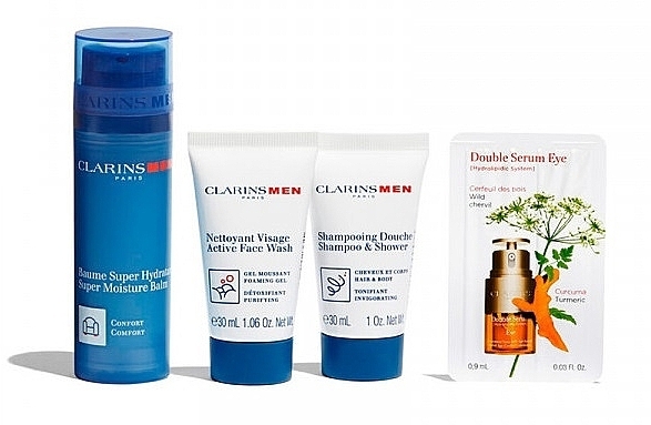 Set - Clarins Men Hydration Essentials (f/balm/50 ml + wash/gel/30 ml + shm/sh/gel/30 ml + eye/ser/0.9 ml) — photo N1