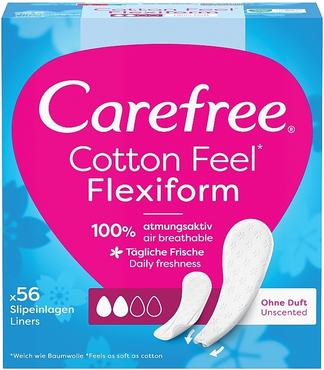 Flexible Daily Liners, scent-free, 56 pcs - Carefree Cotton FlexiForm Unscented — photo N2