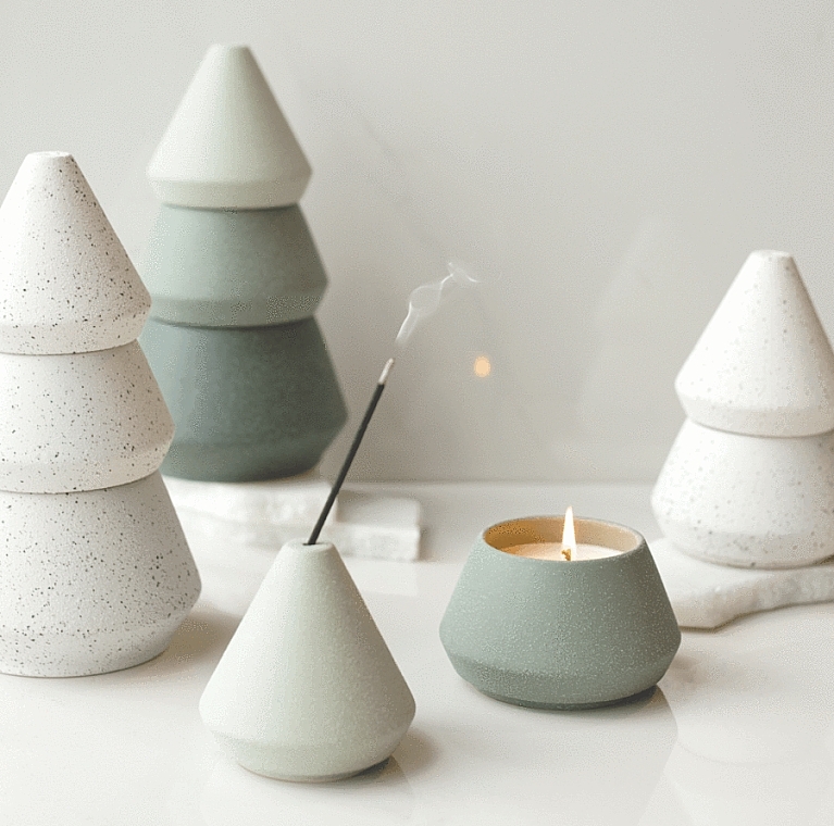 Aroma Set, white - Paddywax Cypress & Fir Small Tree Stack (candle/155g + Incense Holder) — photo N2