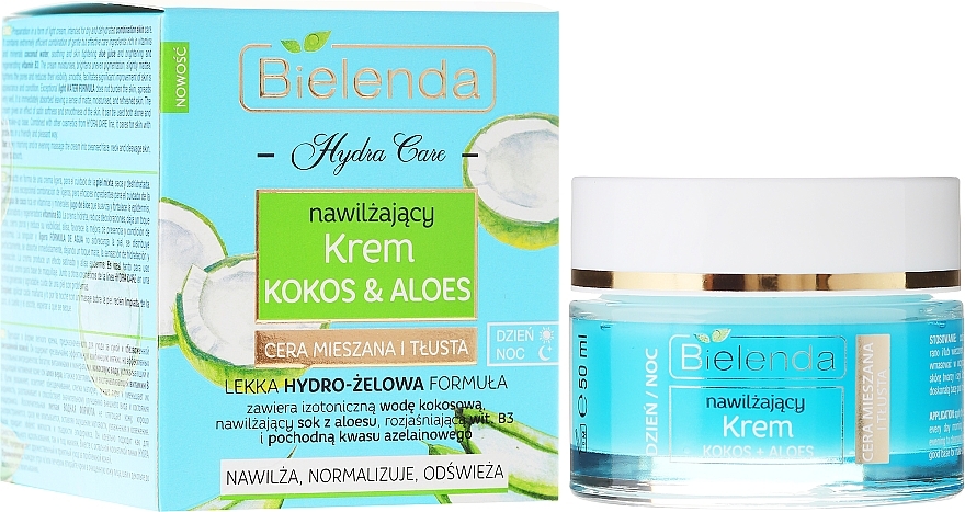 Coconut and Aloe Moisturising Cream for Combination and Oily Skin - Bielenda Hydra Care Moisturizing Face Cream Coconut and Aloe Vera — photo N1