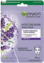 Fragrances, Perfumes, Cosmetics Face Sheet Mask - Garnier Skin Active Moisture Bomb Super Hydrating + Anti-Fatigue Lavender Acid & Hyaluronic