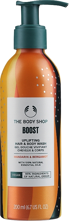 Vegan Refreshing Hair & Body Wash - The Body Shop Boost Uplifting Hair & Body Wash Mandarin Bergamot Vegan — photo N1
