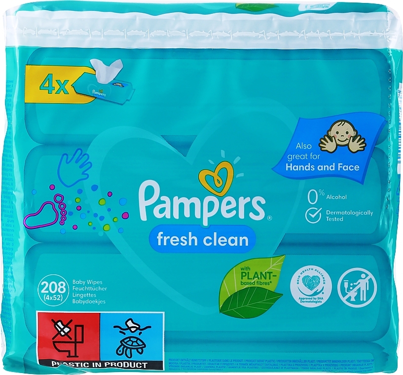 Baby Wet Wipes "Baby Fresh Clean", 4x52 pcs - Pampers Natural Clean Wipes — photo N2