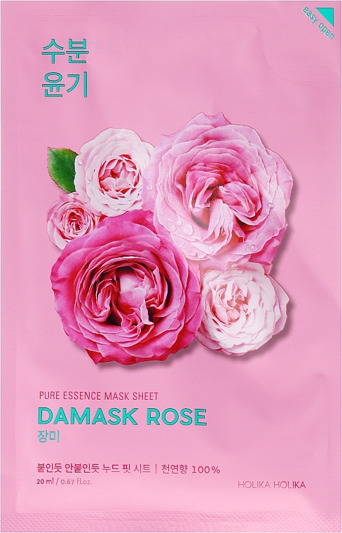 Damask Rose Moisturizing Face Sheet Mask - Holika Holika Pure Essence Mask Sheet Damask Rose — photo N2