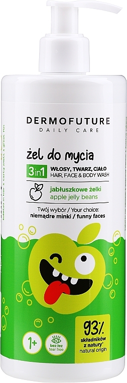 3-in-1 Shower Gel - Dermofuture 3in1 Apple Jelly Beans Hair, Face And Body Wash — photo N2