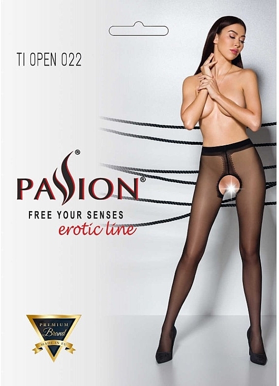 Erotic Tights with Cutout 'Tiopen' 022, 20 Den, black - Passion — photo N2