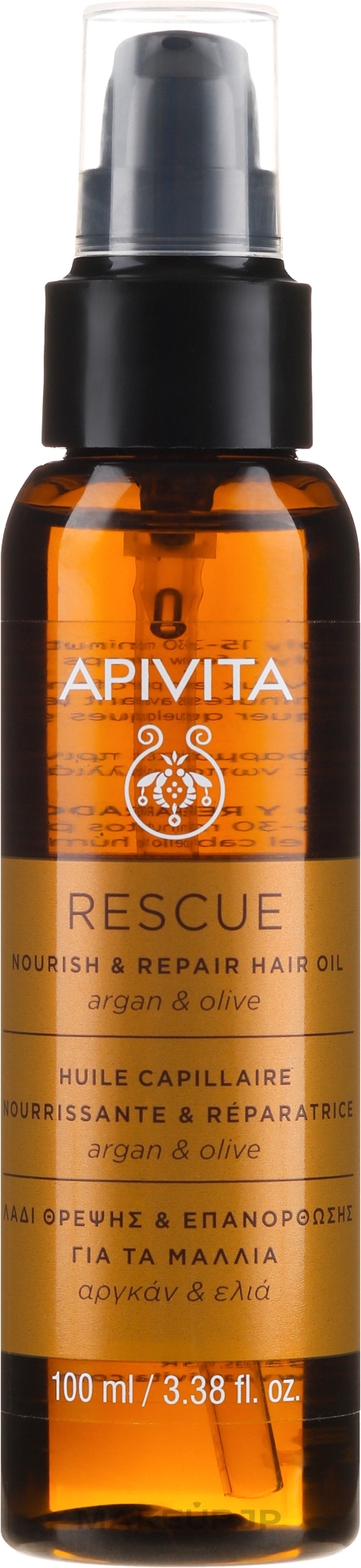 Hair Repair and Nourish Oil with Argan Oil and Olive - Apivita Rescue Hair Oil With Argan Oil & Olive — photo 100 ml