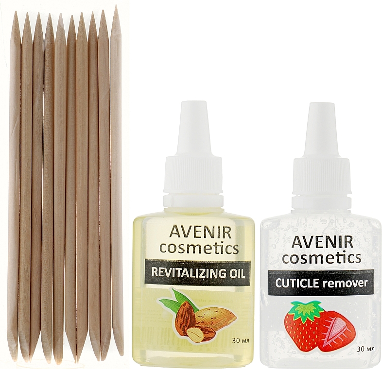 Nail Care Kit - Avenir Cosmetics (remover/30ml + nail oil/30ml + sticks/10pcs) — photo N1