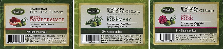 Kalliston Box With 3 Soaps (soap/3x100g) - Set 'Rose-Pomegranate-Rosemary' — photo N1