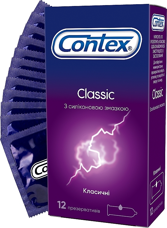 Latex Condoms with Silicone Lubricant, classic, 12 pcs - Contex Classic — photo N1