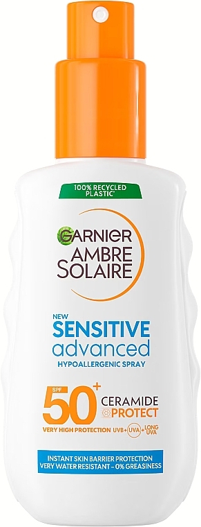 Body Sunscreen Spray - Garnier Ambre Solaire Sensitive Advanced Spray SPF50+ Ceramide Protect — photo N1