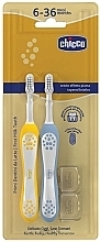 Toothbrush Set for First Teeth, 6-36 months, blue and yellow - Chicco First Milk Teeth (toothbrush/2pcs) — photo N1