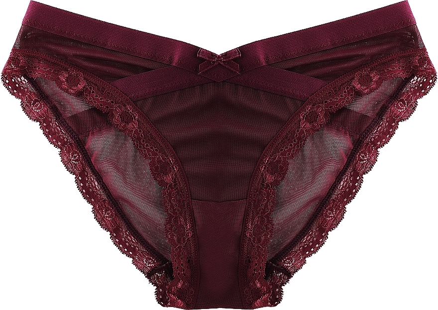 Women Low-Waisted Mesh Panties, burgundy - Moraj — photo N1