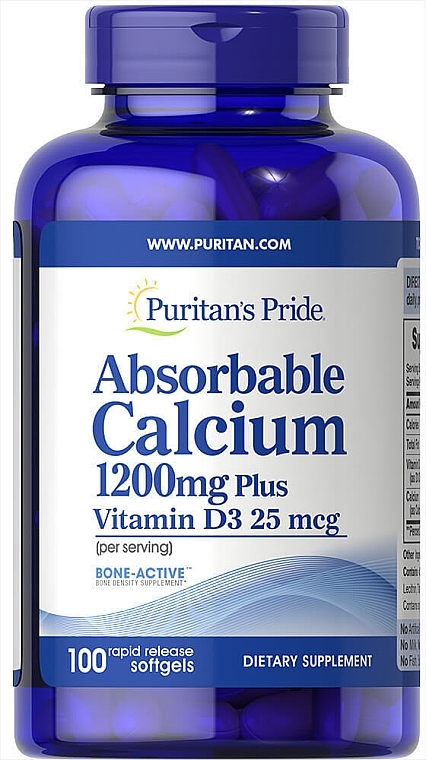 Supplement 'Calcium with Vitamin D3' - Puritan's Pride Absorbable Calcium 1200 mg Plus Vitamin D3 2.5 mg — photo N1