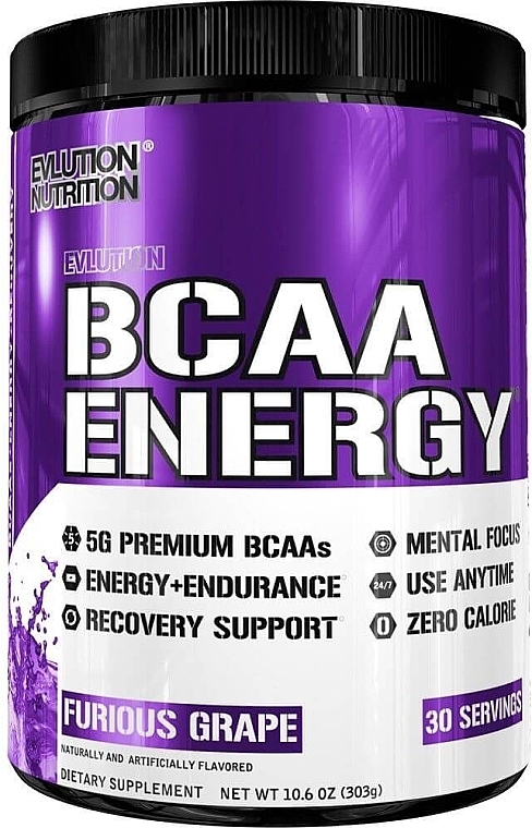 BCAA Energy Dietary Supplement, grapes - EvLution Nutrition BCAA Furious Grape — photo N1