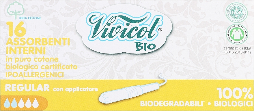 Applicator Tampons, 16 pcs - Vivicot Bio Regular — photo N1