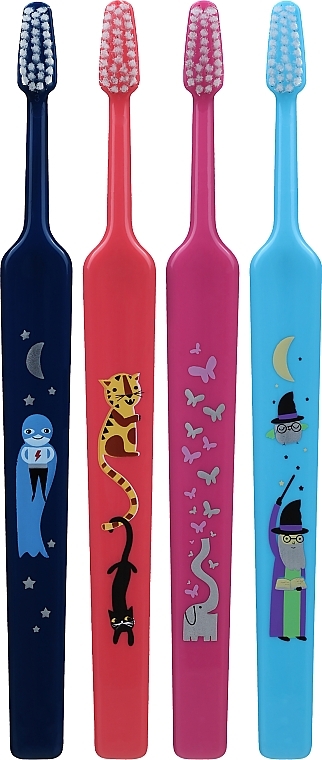 Kids Toothbrush, pink+blue+blue+crimson - TePe Kids Extra Soft — photo N1