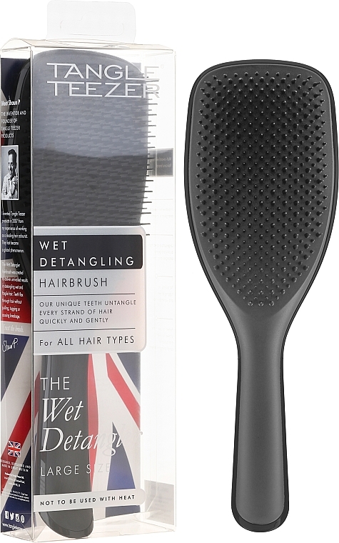 Large Hair Brush, black - Tangle Teezer The Wet Detangler Black Gloss Large Size Hairbrush — photo N1