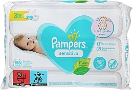 Baby Wet Wipes with Lid "Sensitive", 3x52 pcs - Pampers — photo N1