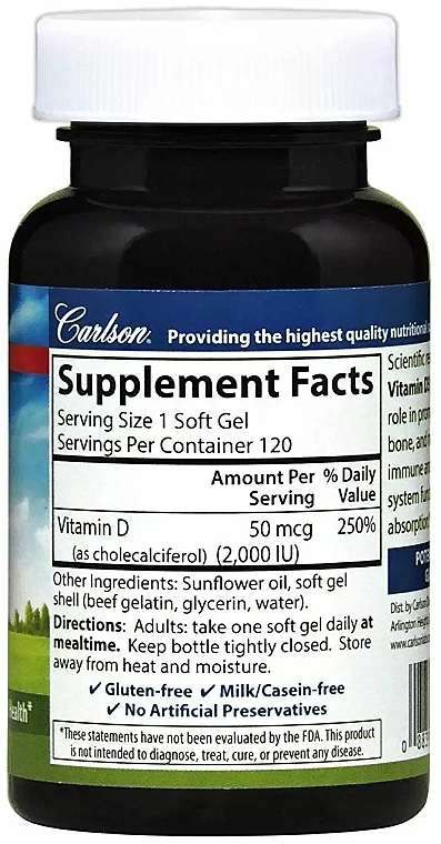 Vitamin D3, 2000mg - Carlson Labs Vitamin D3 — photo N2