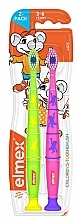 Fragrances, Perfumes, Cosmetics Kids Toothbrushes (3-6 years), green + pink with monkeys, 2 pcs - Elmex Toothbrush