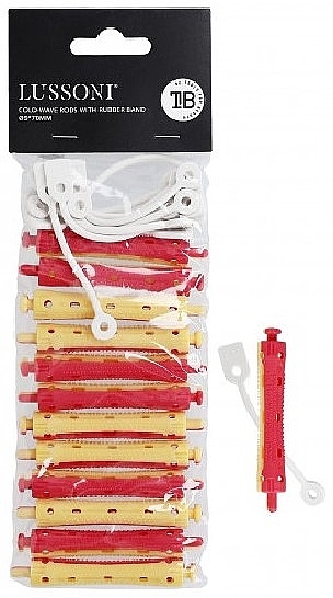 Hair Curlers O7x70 mm, red-yellow - Lussoni Cold-Wave Rods With Rubber Band — photo N8