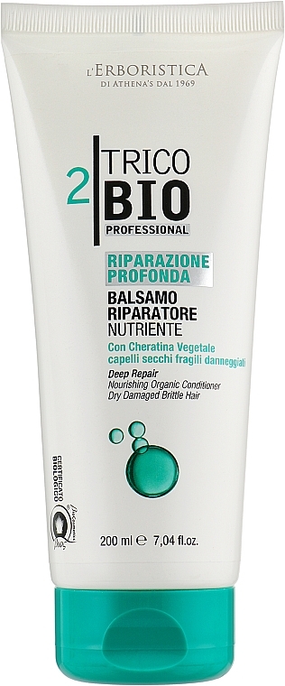 Nourishing & Repairing Conditioner for Damaged, Dry & Brittle Hair - Athena's L'Erboristica Trico Bio Balsamo Riparatore Nutriente Con Cheratina Vegetale — photo N1