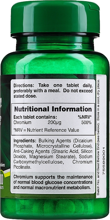 Dietary Supplement "Chromium Picolinate", 200 mcg - Holland & Barrett Chromium Picolinate — photo N2